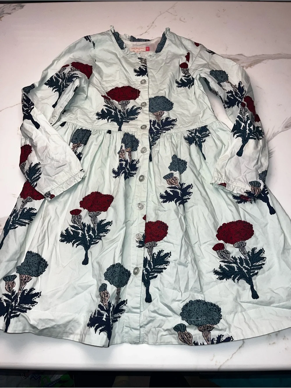 Pink chicken dress girls 12 floral fauna herbs euc